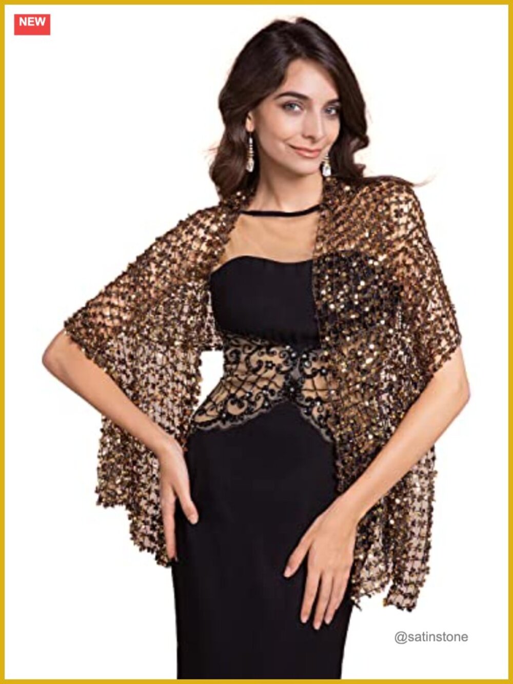 Metallic Shawl Wrap with Scarf Buckle for Evening Party Wedding Dress